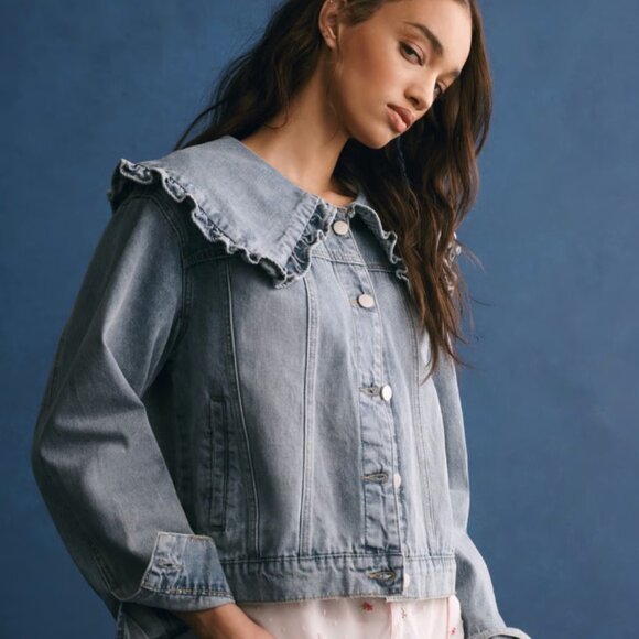 Anthropologie Mable Peter Pan Collar Denim Jacket - Picture 1 of 5